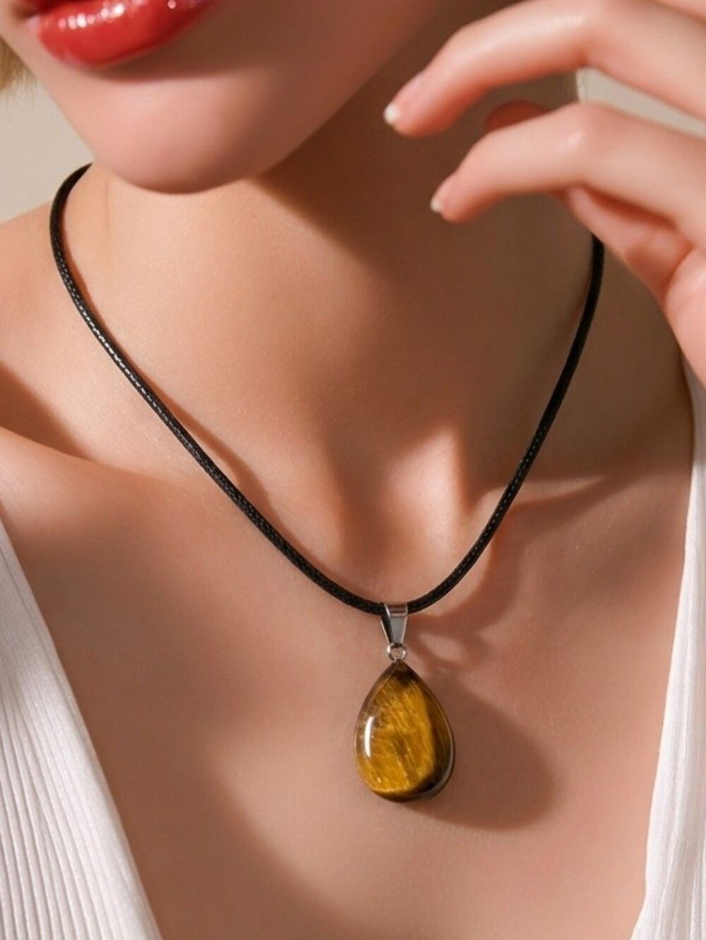 Golden Tiger Eye Teardrop Pendant Necklace Earthy Boho Crystal Jewelry